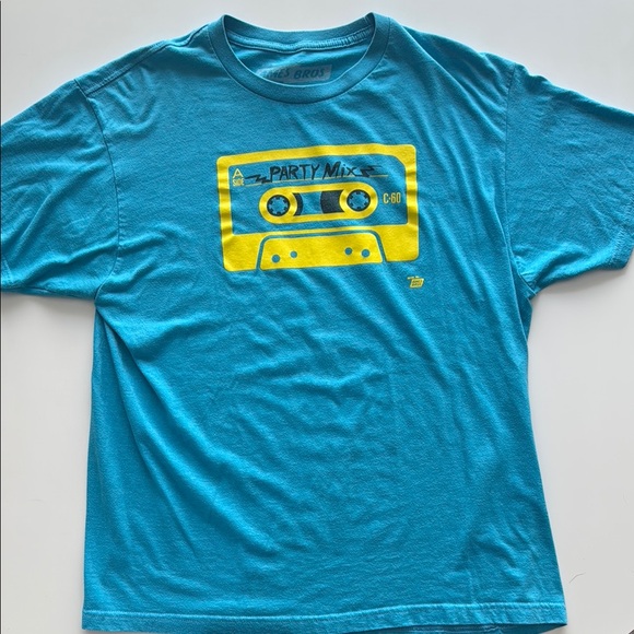 Ames Bros Party mix cassette tape blue short sleeve tee shirt Large - Picture 1 of 4